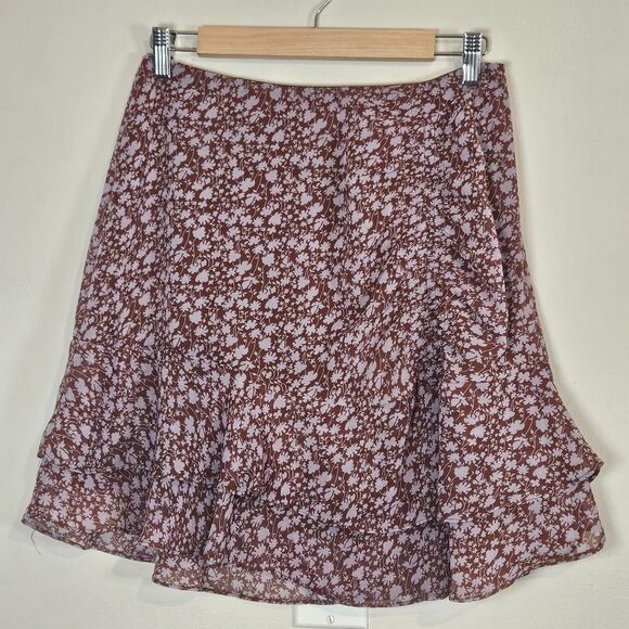 Lulu’s LUSH Always Carefree Rust Brown Floral Print Ruffled Mini Skirt S… - Picture 3 of 7